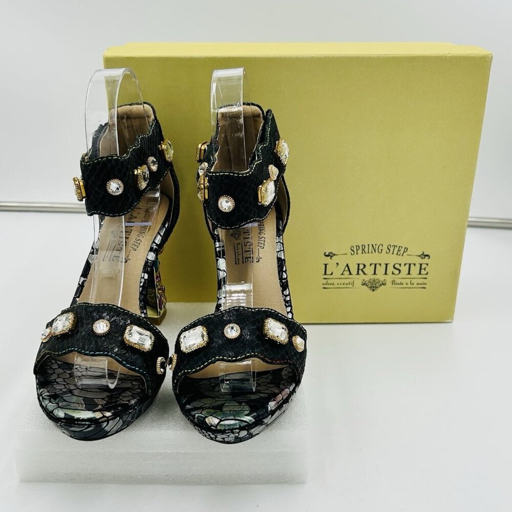 L'ARTISTE SPRING STEP Jewell Sz US 5.5-6 EUR36 Embellished Heel Platform Sandals